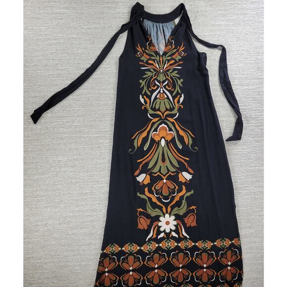 MSK Halter Maxi Dress Womens S Black Floral Tie Band Neck Vacation Summer Boho - Picture 9 of 16